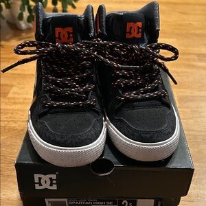 DC Kids' Black and Orange High-Top Sneakers